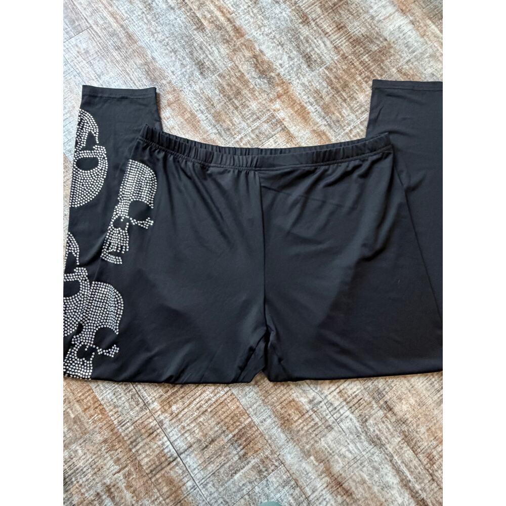 Plus Size Black Skull Print Rhinestone Leggings Size 3X Rocker Grunge Goth Punk - Picture 3 of 8